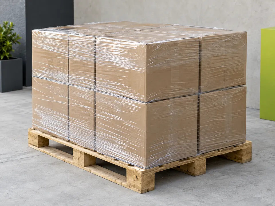 Detail of outer wrapping and the pallet base. Preparation illustration.